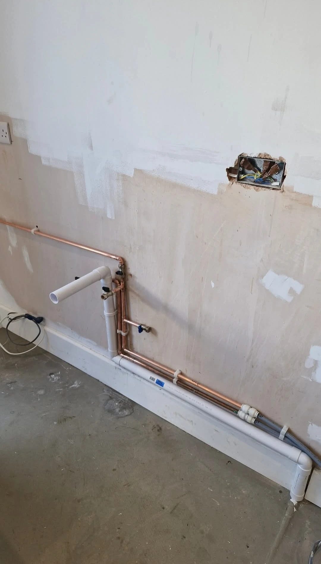 Wall ready for sink installation.